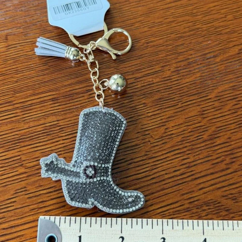 Brand new Silver rhinestone cowboy boot keychain or purse accessory